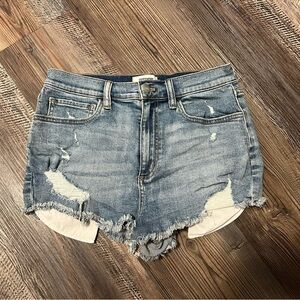PINK Victoria's Secret Blue Jean Shorts Distressed Frayed Hem
